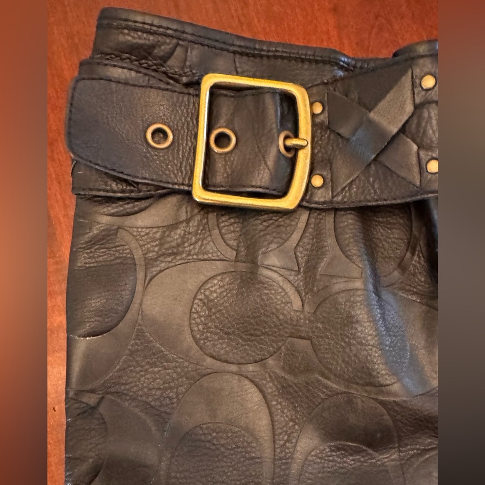 COACH Meadow Q220 Italy Signature Embossed Tall Black Leather Boots - Picture 4 of 13